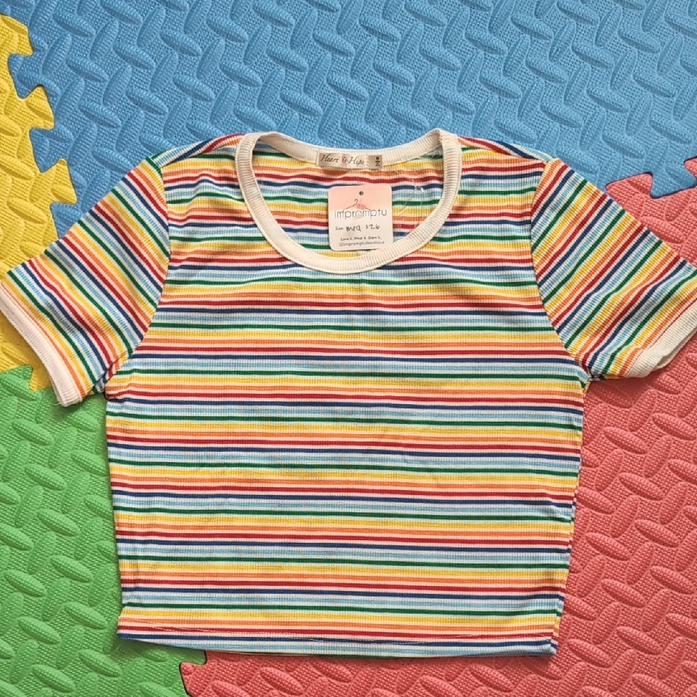 Heart And Hips Colorful Striped Short Sleeve Tee